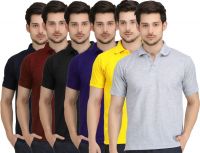 Krazy Katz Solid Men's Polo Neck Multicolor T-Shirt(Pack of 6) Krazy Katz Solid Men's Polo Neck Multicolor T-Shirt(Pack of 6)