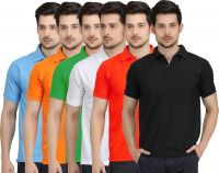 Krazy Katz Solid Men's Polo Neck Multicolor T-Shirt(Pack of 6)