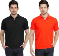 Krazy Katz Solid Men's Polo Neck Black, Red T-Shirt(Pack of 2)
