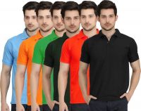 Krazy Katz Solid Men's Polo Neck Multicolor T-Shirt(Pack of 6)