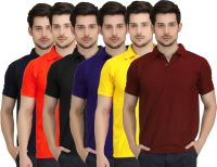 Krazy Katz Solid Men's Polo Neck Multicolor T-Shirt(Pack of 6)