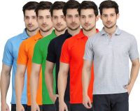 Krazy Katz Solid Men's Polo Neck Multicolor T-Shirt(Pack of 6)