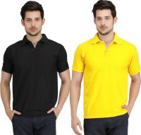Krazy Katz Solid Men's Polo Neck Black, Yellow T-Shirt(Pack of 2) Krazy Katz Solid Men's Polo Neck Black, Yellow T-Shirt(Pack of 2)