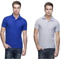 Lambency Solid Men's Polo Neck Blue, Grey T-Shirt(Pack of 2)