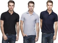 Lambency Solid Men's Polo Neck Black, Grey, Dark Blue T-Shirt(Pack of 3)