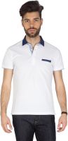 Mufti Solid Men's Polo Neck White T-Shirt