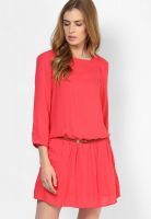 Only 3/4Th Sleeves Pink Dress With Belt