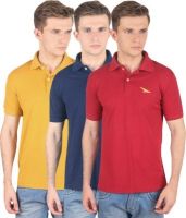 PRO Lapes Solid Men's Polo Neck Yellow, Maroon, Blue T-Shirt(Pack of 3)