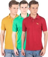 PRO Lapes Solid Men's Polo Neck Yellow, Green, Maroon T-Shirt(Pack of 3)