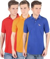 PRO Lapes Solid Men's Polo Neck Red, Orange, Blue T-Shirt(Pack of 3)