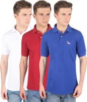 PRO Lapes Solid Men's Polo Neck White, Blue, Maroon T-Shirt(Pack of 3)