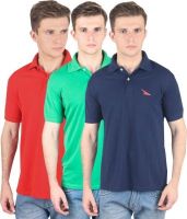 PRO Lapes Solid Men's Polo Neck Red, Green, Blue T-Shirt(Pack of 3)