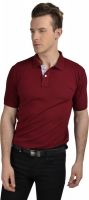 Pacific Time Solid Men's Polo Neck Maroon T-Shirt