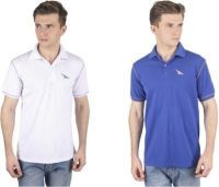 PRO Lapes Solid Men's Polo Neck White, Blue T-Shirt(Pack of 2)