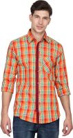 Protonze Men's Checkered Casual Orange Shirt