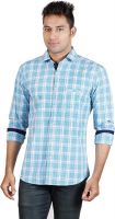 Sleek Line Men's Checkered Casual Blue, White Shirt