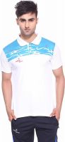 Sport Sun Self Design Men's Polo Neck White T-Shirt