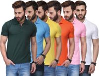 TSX Solid Men's Polo Neck Multicolor T-Shirt(Pack of 6)