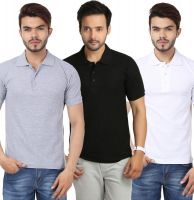 Weardo Solid Men's Polo Neck Black, White, Grey T-Shirt(Pack of 3)