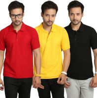 Weardo Solid Men's Polo Neck Red, Yellow, Black T-Shirt(Pack of 3)