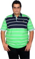 Xmex Striped Men's Polo Neck Light Green T-Shirt