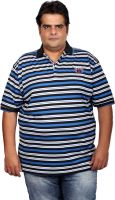 Xmex Striped Men's Polo Neck Blue T-Shirt
