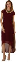 Belle Fille Women's High Low Maroon Dress