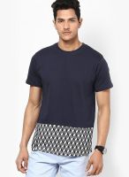 Bellfield Navy Patterened Hem Round Neck T Shirt