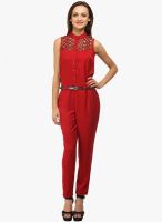 Cottinfab Red Embroidered Jumpsuit