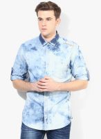 Ed Hardy Blue Printed Slim Fit Denim Shirt