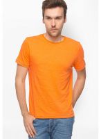 Slub Orange Solid Round Neck T-Shirts