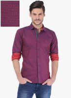 Basics Purple Printed Slim Fit Casual Shirt