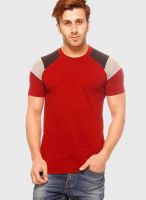 Gritstones Maroon Solid Round Neck T-Shirt