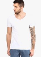 Jack & Jones White Solid V Neck T-Shirts