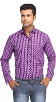 Orizzonti Men's Checkered Formal Purple Shirt