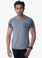 Cult Fiction Grey Milange Solid Round Neck T-Shirts