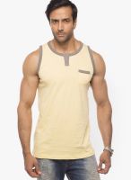 Cult Fiction Yellow Solid Round Neck T-Shirts