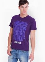 Elaborado Purple Printed Round Neck T-Shirts