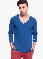 Izinc Blue Solid V Neck T-Shirts