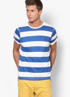 Ringspun Blue Printed Round Neck T-Shirts