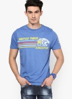 Ringspun Blue Printed Round Neck T-Shirts