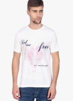 Slub Off White Printed Round Neck T-Shirts