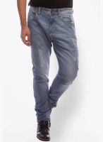 Slub Solid Blue Regular Fit Jeans