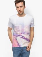 Slub White Printed Round Neck T-Shirts