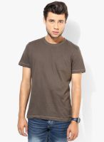 Uni Style Image Brown Solid Round Neck T-Shirt