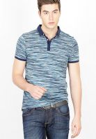 Basics Blue Printed Polo T-Shirts