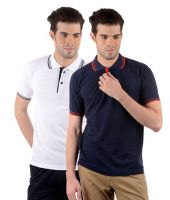 GDivine Men's Designer Polo Tshirts Pack of 2(Navy, White)
