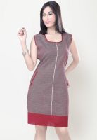 Raindrops Sleeve Less Pin-Stripe Maroon Dress