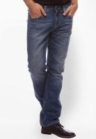 Slub Solid Blue Regular Fit Jeans