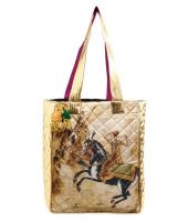 The House Of Tara Beige & Golden Quilted Design Tote Bag